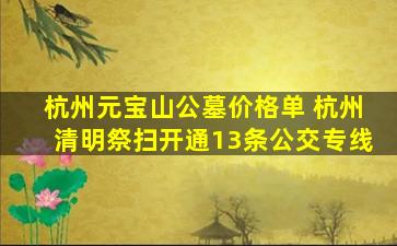 杭州元宝山公墓价格单 杭州清明祭扫开通13条公交专线